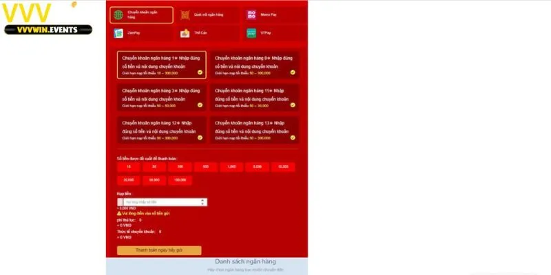 VVVwin 228 Nạp tiền VVVWin đa dạng nhanh trong 60s